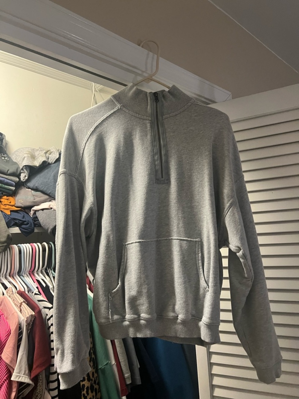 Aerie Grey Quarter-Zip Pullover Sweatshirt